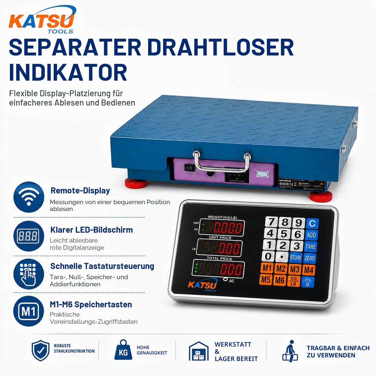 KATSU Industriell Plattformwaage Paketwaage 100kg /10g Elektronische Postwaage mit LED-Anzeige und 32 x 42cm Rostfrei Stahl Plattform für Versandpaketlager
