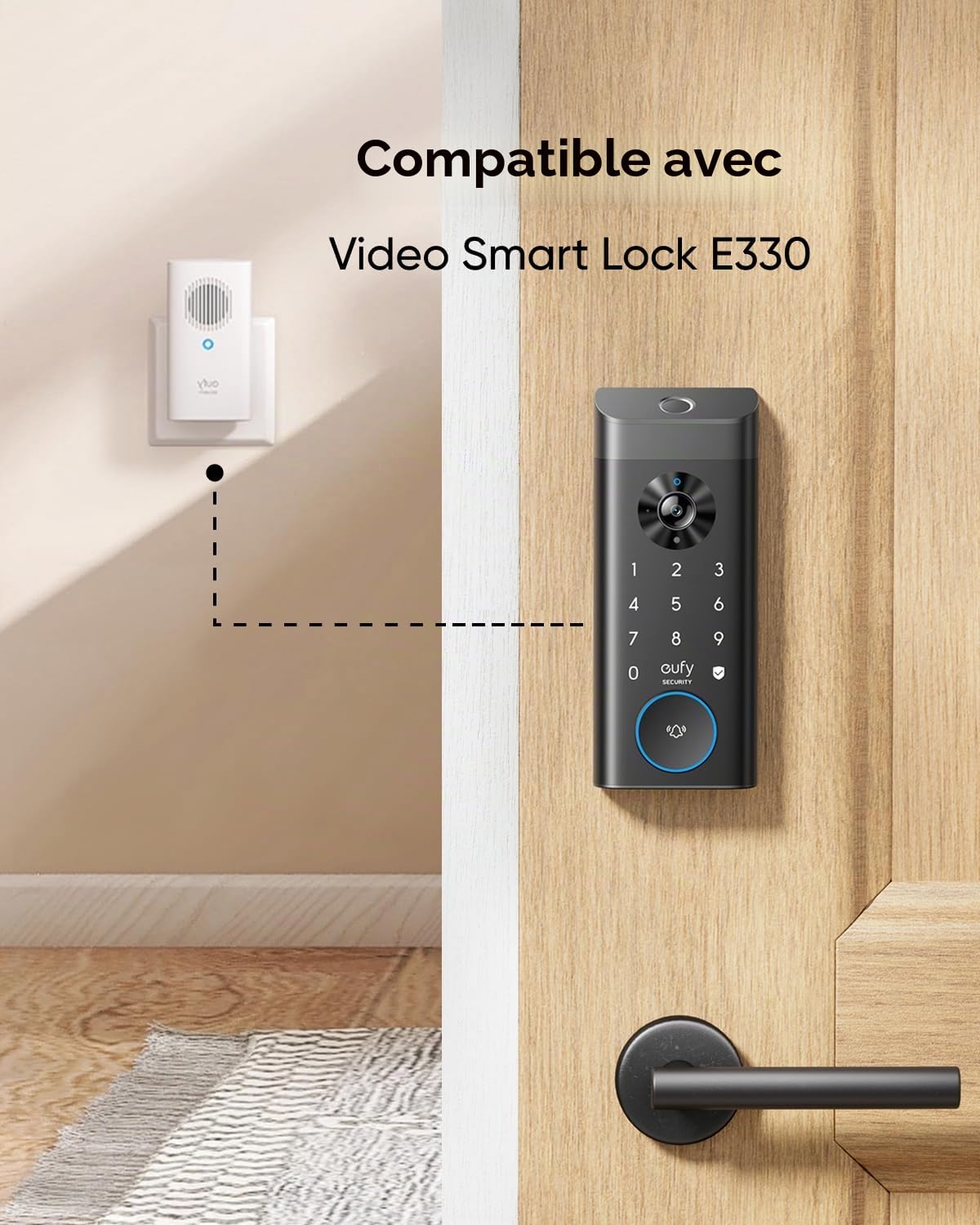 eufy Security Carillon supplémentaire de sonnette vidéo, carillon intérieur, nécessite une sonnette vidéo eufy Security E340/C30/C31, anneau sans délai, volume réglable, 8 sonneries amusantes