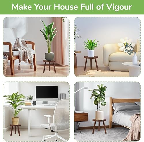Miniatura 3 de Paquete de 4 soportes de madera para plantas para interiores y exteriores, soporte resistente para macetas de 6 a 12 pulgadas, madera de pino