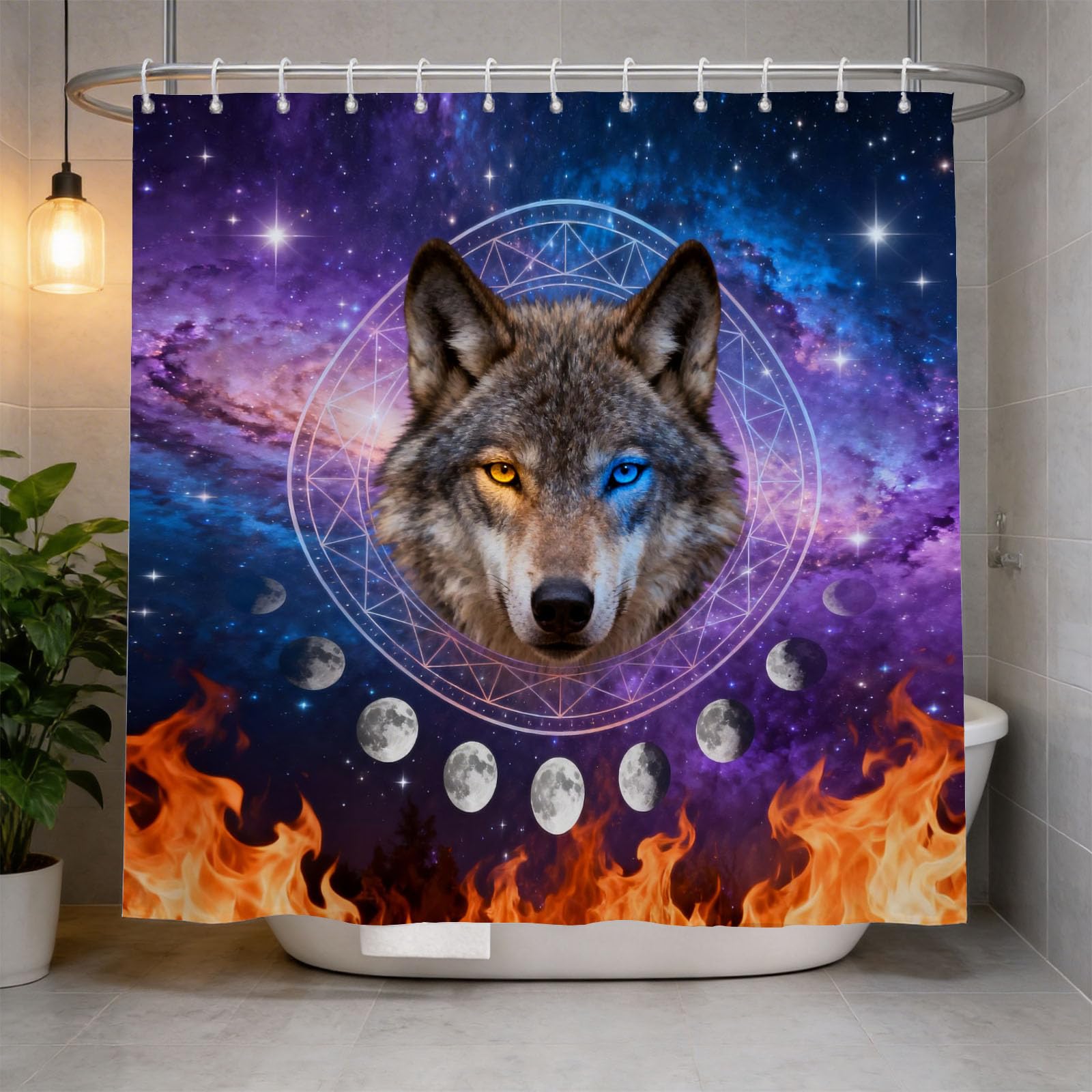 Hongduo 3D Wolf Pattern Shower Curtain for Stalls Bathtubs Mystical Bathroom Decor Shower Curtain Set Polyester Fabric Waterproof 120x180cm/48X71 Inch with Hooks
