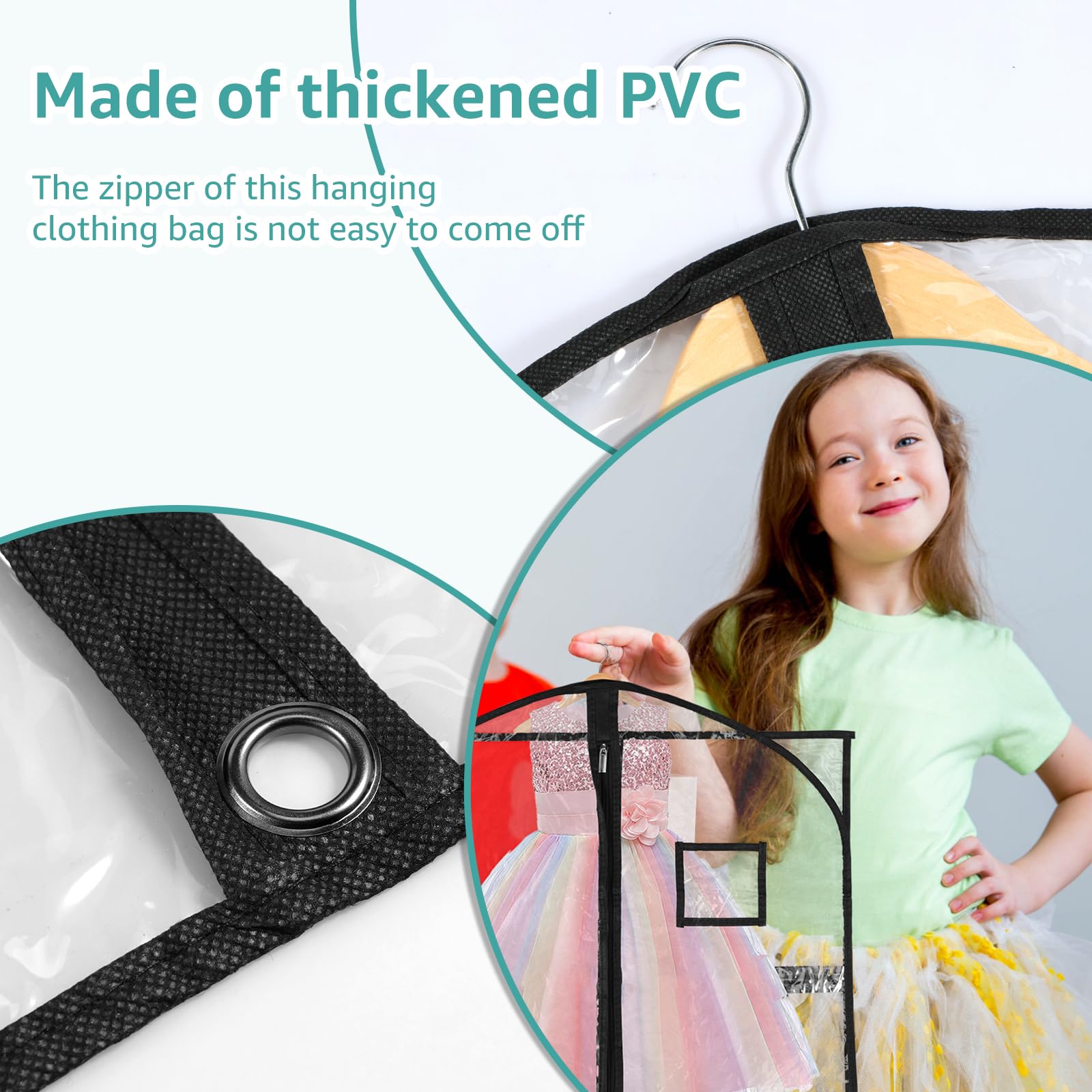 Saco para ropa de 100 x 56 cm de PVC y tela no tejida, resistente al polvo y al agua, con compartimentos y compartimento para placa de nombre, funda transparente para trajes, vestidos, abrigos
