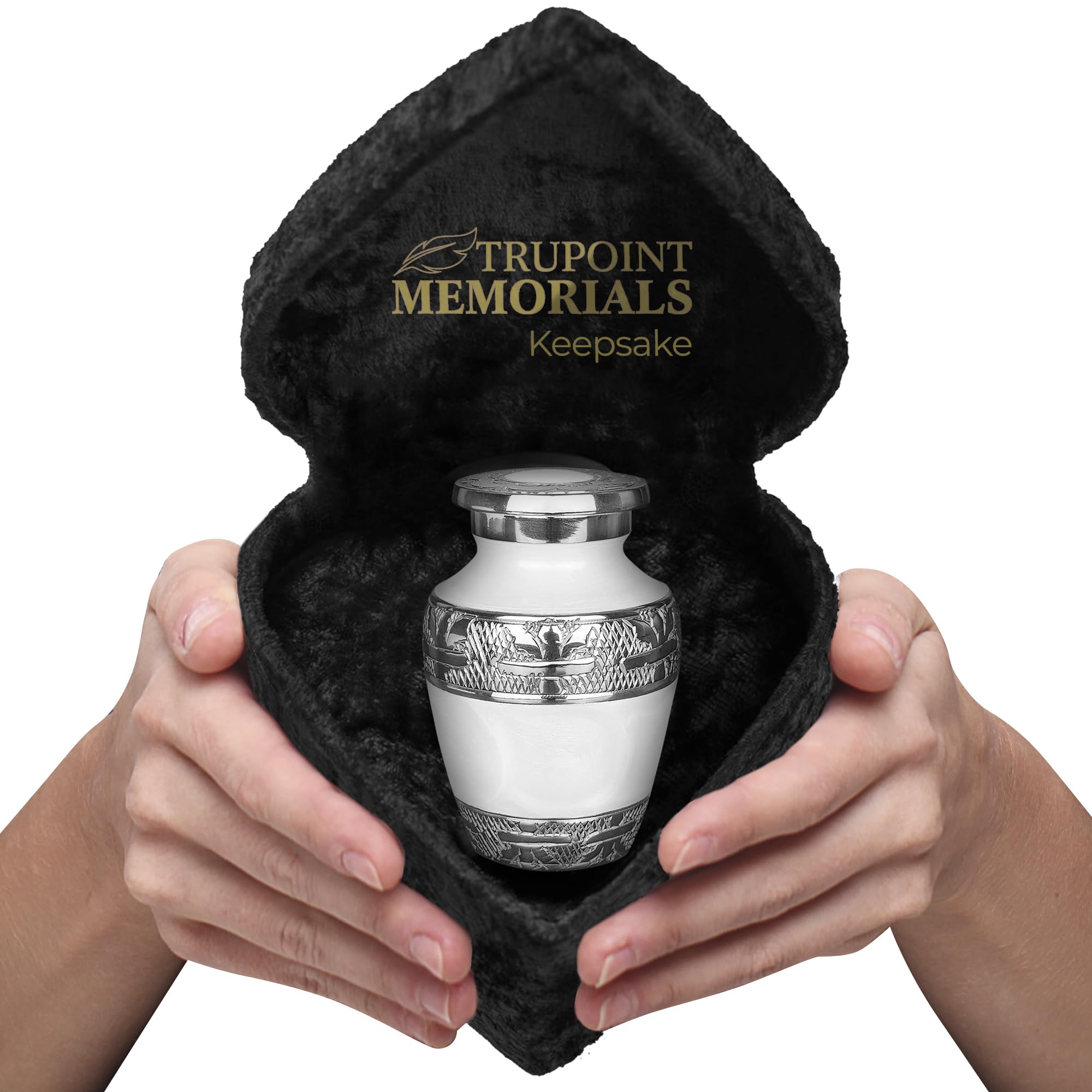 Trupoint Memorials Small Urns for Human Ashes – Mini Keepsakes for Mom/Dad, Small White Urn with Heart Box
