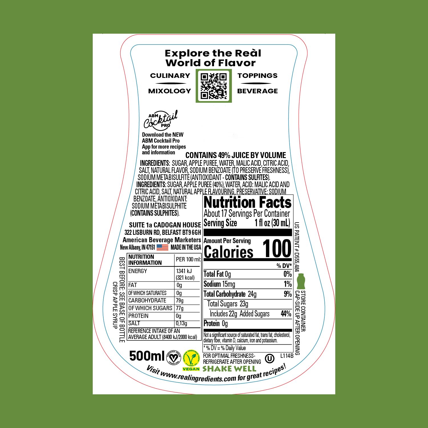Crisp Apple Reàl Infused Exotics, Apple Puree Infused Syrup, 16.9 FL OZ Squeezable Bottle (Pack of 3)