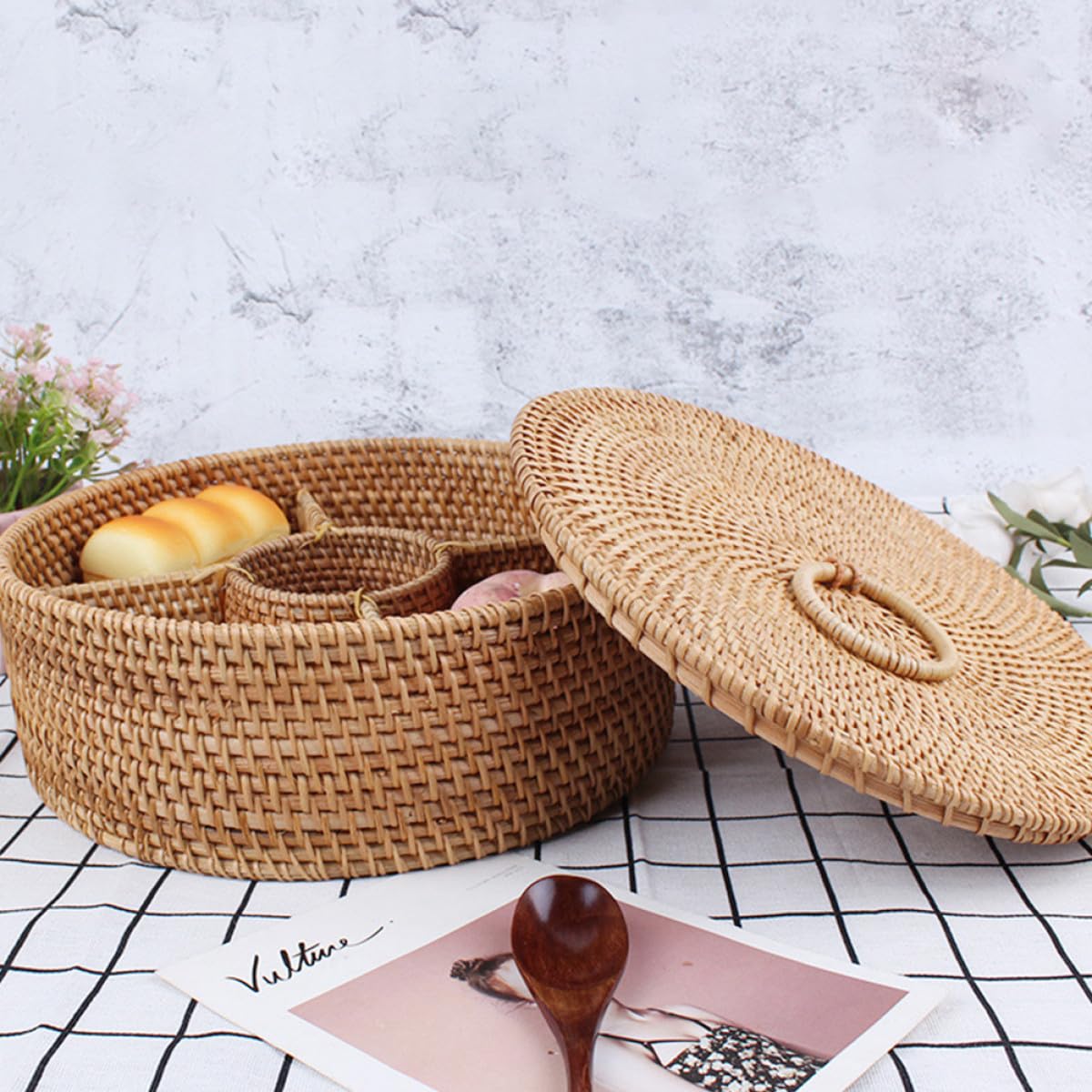 e Lavorazione Fine in Legno Intrecciato Artigianalmente con Coperchio Design Vintage per Conservare Snack e Dolci Fatti in Casa