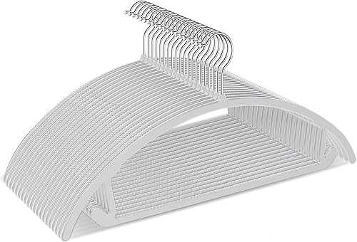 TIMMY Perchas de plástico, paquete de 50 perchas de traje sin hombros, ganchos cromados, perchas antideslizantes que ahorran espacio, perchas