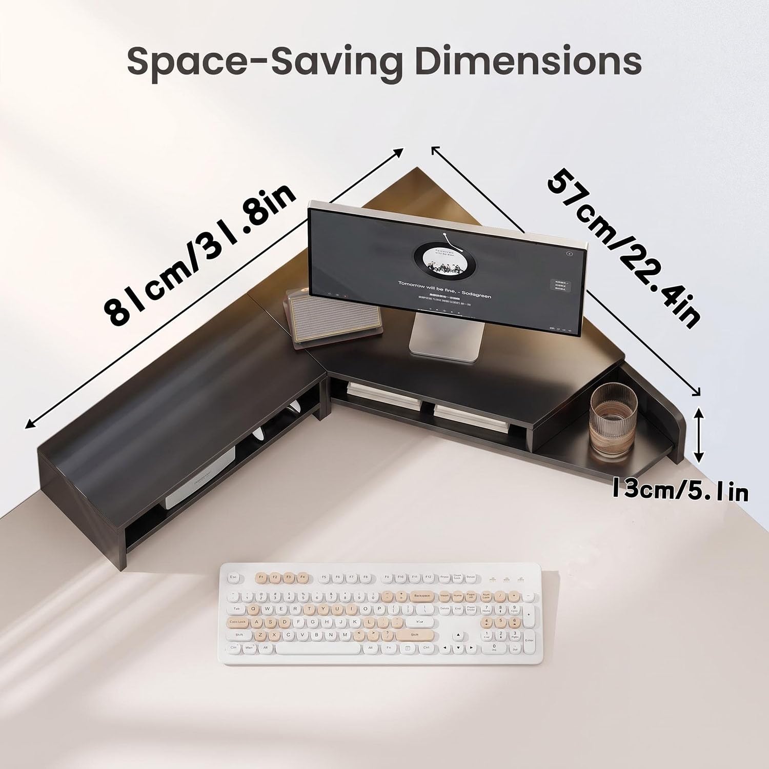 Wooden Monitor Stand, Built-In Storage, for Study Office Display