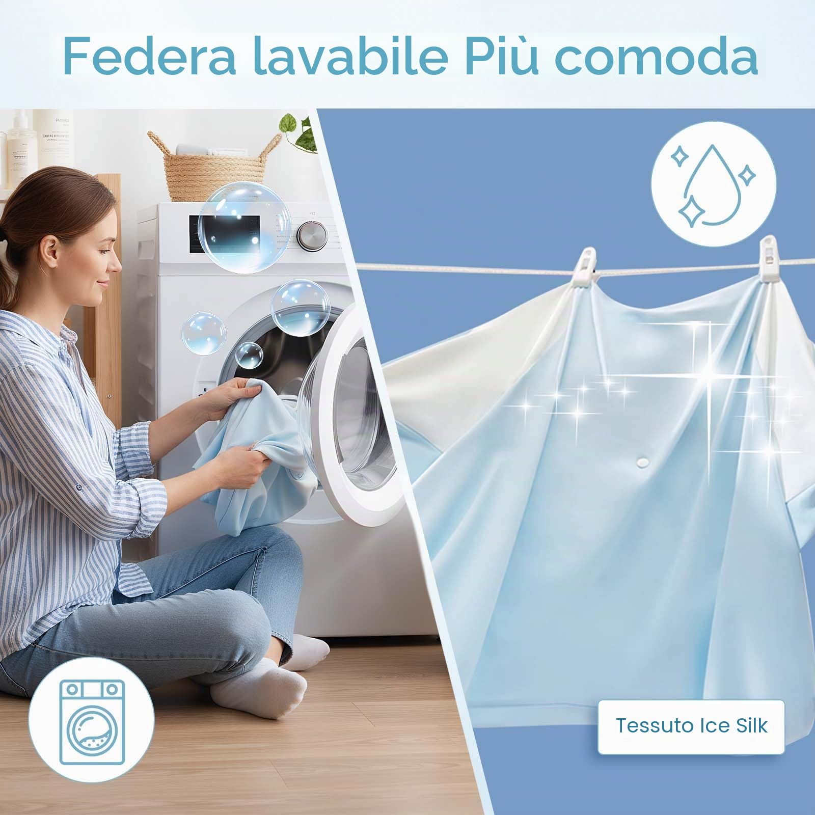 OKYUK Cuscino per chi dorme sul fianco, 4 in 1, ergonomico, in memory foam, con federa rimovibile, cuscino cervicale per la schiena e il sonno addominale (giuntura blu-bianca)