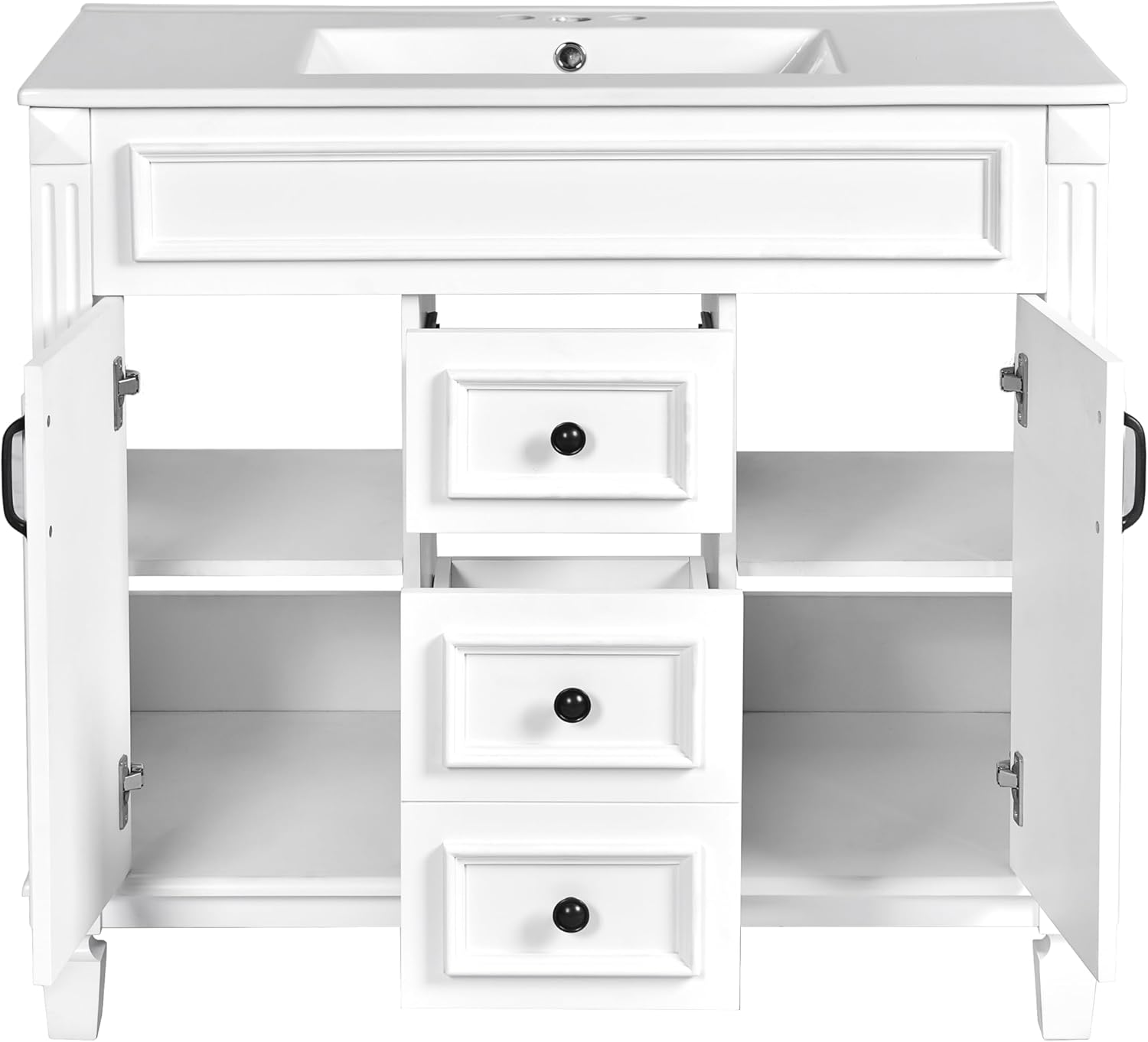 36'' Bathroom Vanity with Top Sink, Free Standing Single Basin Vanity Set, Modern Bathroom Storage Cabinet with 2 Soft Closing Doors and 2 Drawers, Solid Wood Frame, White