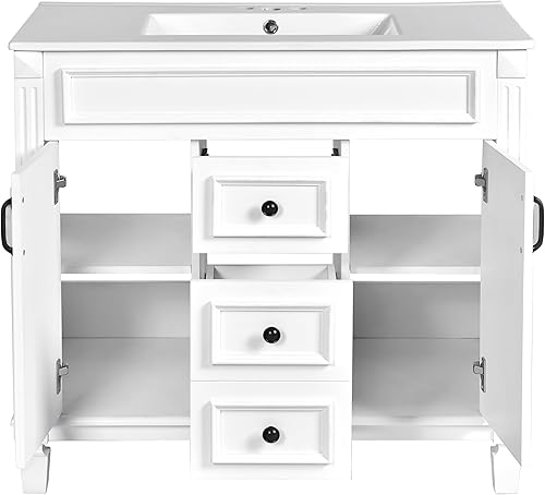 Miniatura 39 de Merax Tocador de baño de 36 pulgadas con fregadero, armario de almacenamiento de tocador de baño de 36 pulgadas con espejo a juego, parte superior