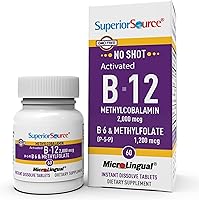 Vista 1 de Superior Source No Shot Vitamina B12 Metilcobalamina (2000 mcg), metilfolato, B6 (P-5-P), microlingüe de disolución rápida, 60 unidades, salud