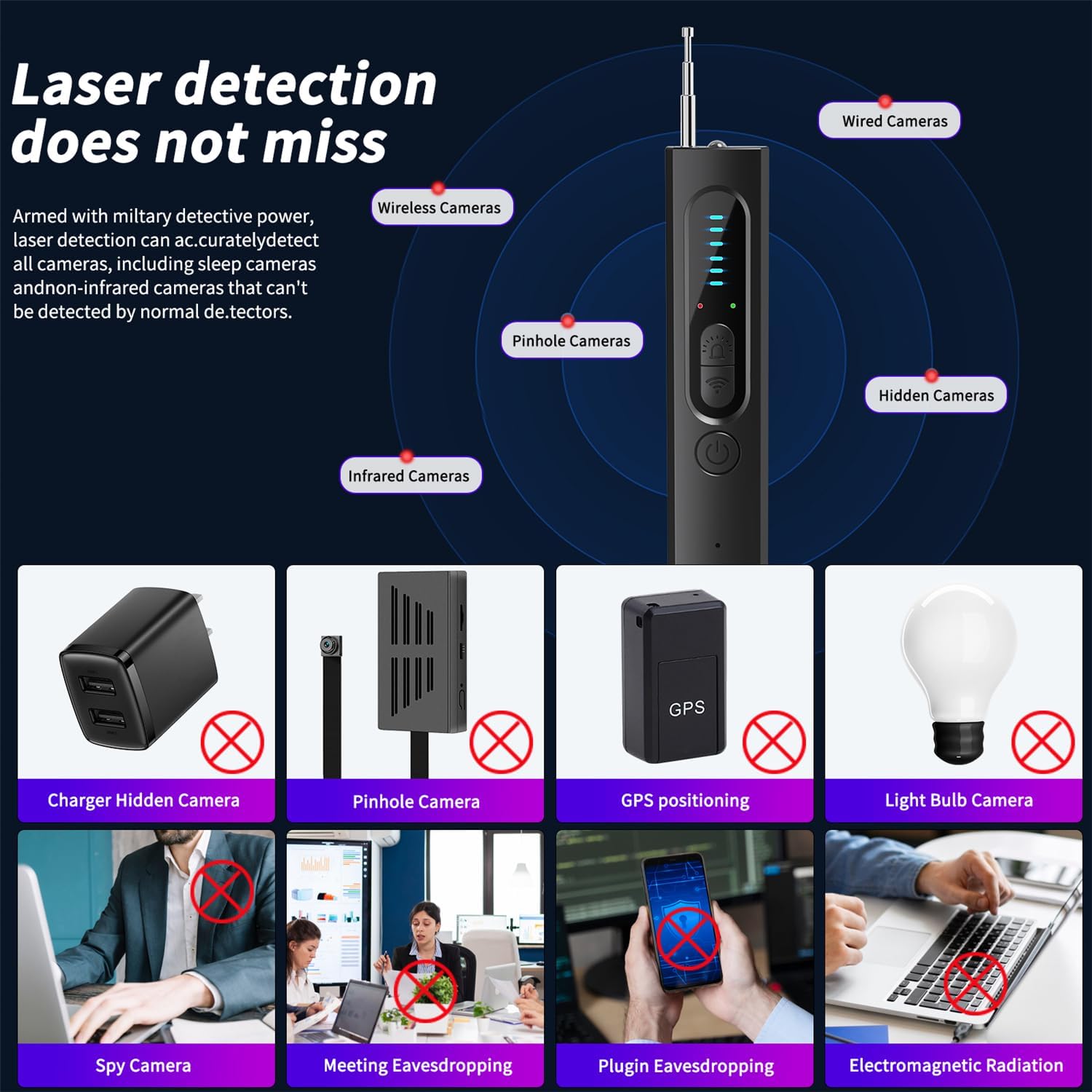 Hidden Camera Detectors, Signal Scanner for Hotels Car Office Home Travel, 5 Levels Sensitivity 4 Modes, 25H Working Time image 5