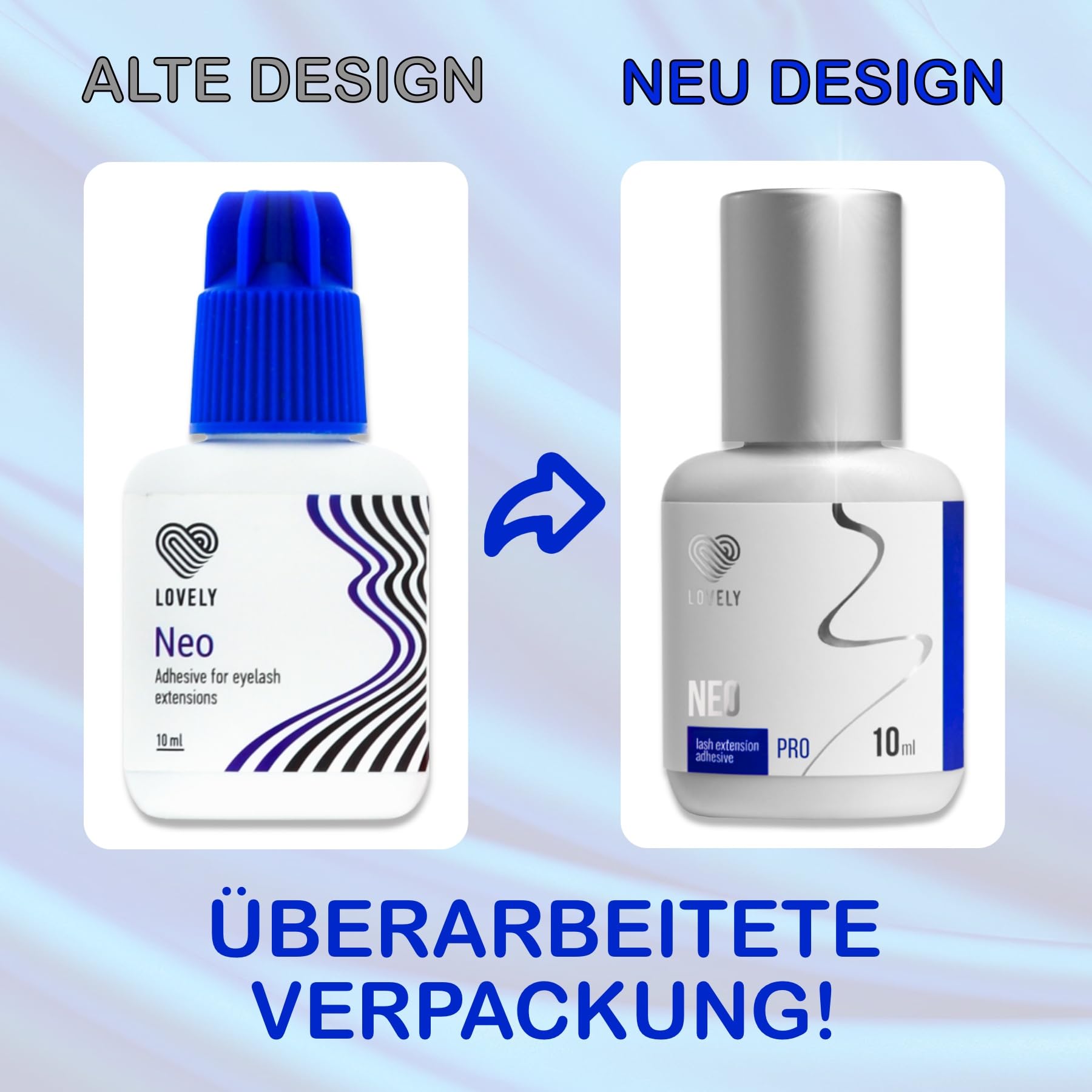 Lovely, colla per ciglia NEO (10 ml, colore: nero), colla liquida e veloce, tempo di asciugatura immediato – 8 settimane, molto elastica, molto resistente, per allungamento professionale delle ciglia
