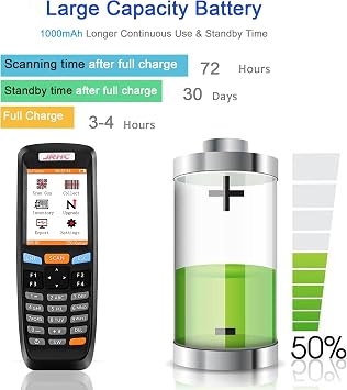 1D Wireless Bar Code Scanner ، JRHC Laser Barcode Scanner قارئ الماسح الضوئي مع جامع بيانات الشاشة مسدس المسح الضوئي المحمول لاسلكيًا للمخزن ، سوبر ماركت ، مستودع ، مكتبة ، طبي