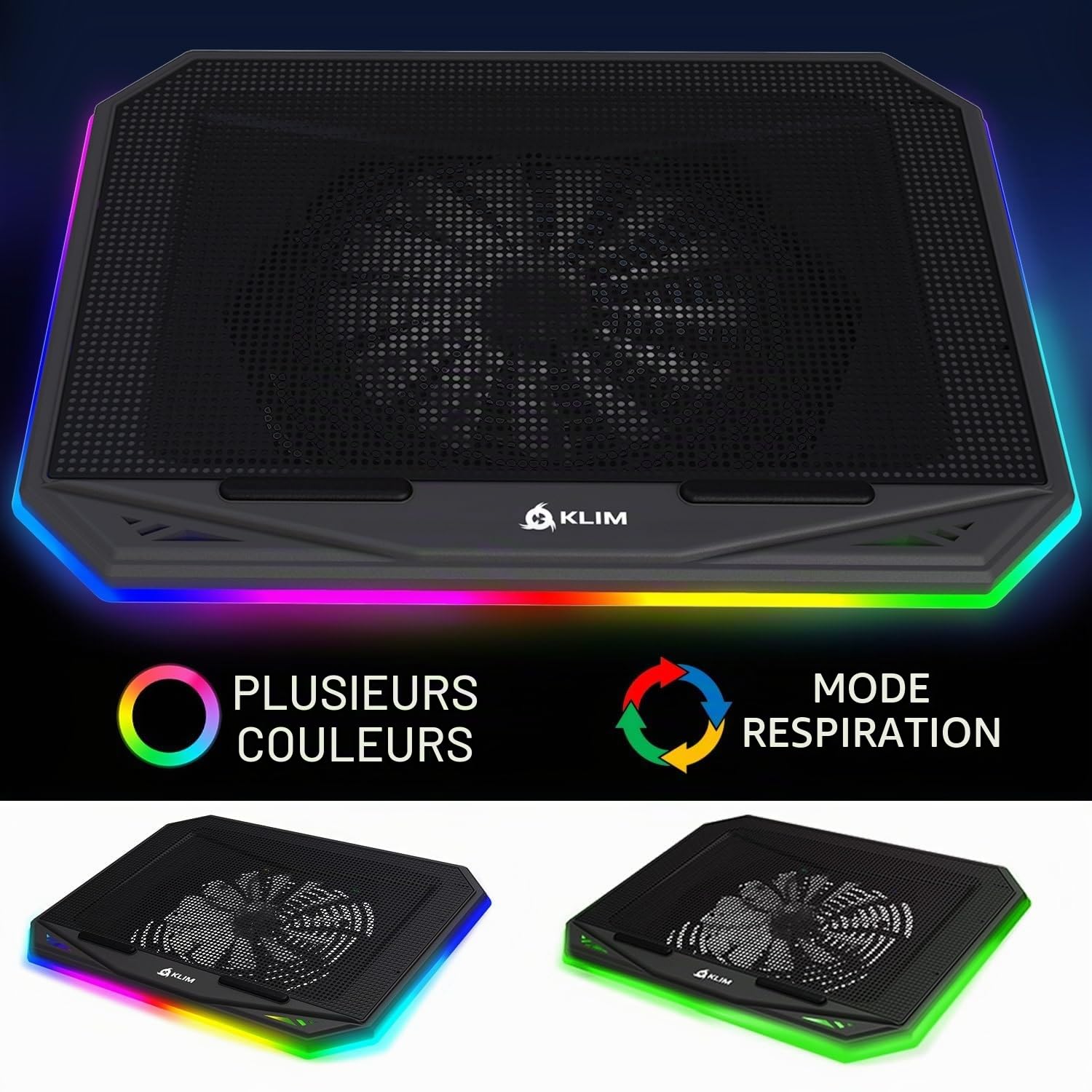 KLIM K21 + Refroidisseur PC Portable RGB + 11" - 17" + Support PC Portable Ventilé Gamer + Ventilateur Puissant + Stable et Silencieux + Compatible Mac et PS4 + NOUVEAUTÉ 2022