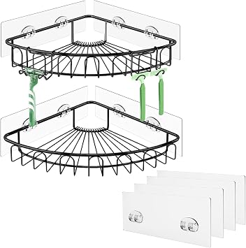 Orimade Black Corner Shower Caddy Bundle with Adhesive Replacement