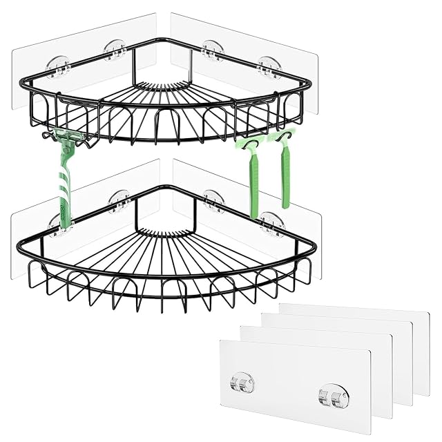 Orimade Black Corner Shower Caddy Bundle with Adhesive Replacement