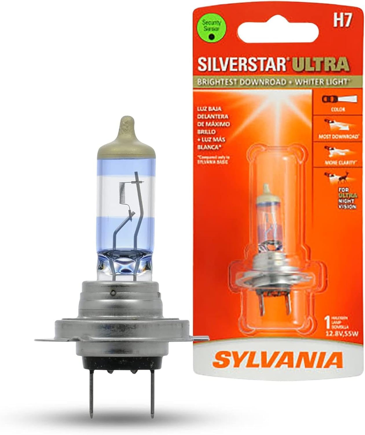 SYLVANIA - H7 SilverStar Ultra - High Performance Halogen Headlight Bulb, High Beam, Low Beam and Fog Replacement Bulb, Brightest Downroad with Whiter Light, Tri-Band Technology (Contains 1 Bulb)