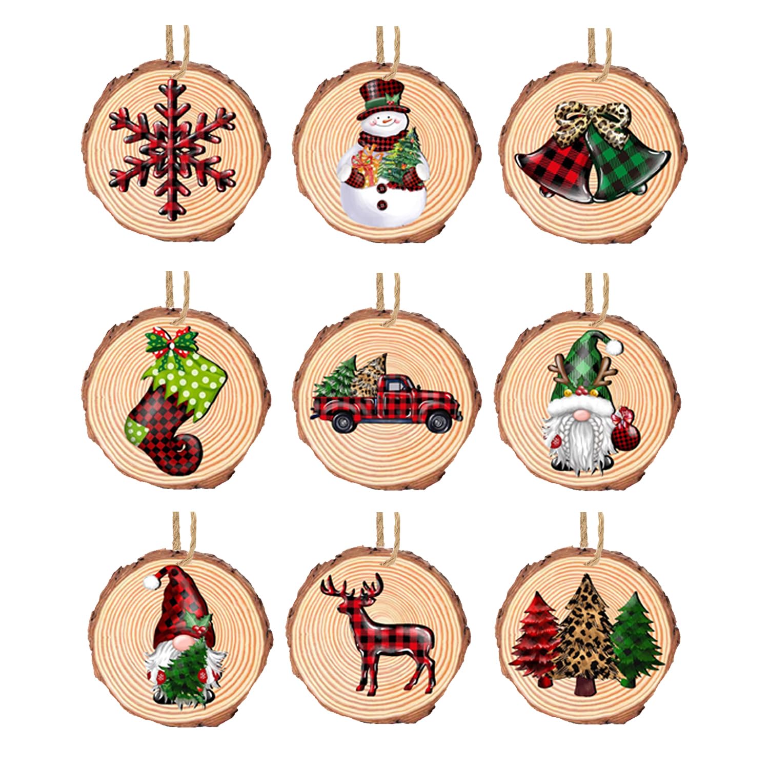 Wooden Christmas Tree Hanging Ornaments, 9Pcs Snowman Gnome Wood Xmas Ornaments for Tree, 2024 Christmas Decorations Party Supplies