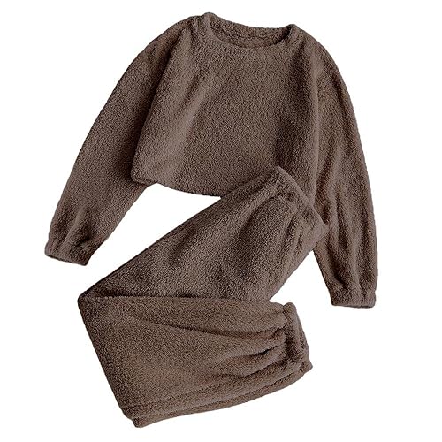 ZAFUL Women's Fuzzy Lounge Casual Pajamas Sets Long Sleeve Fleece