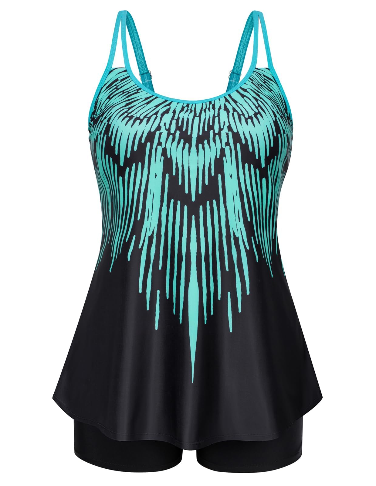 Hanna Nikole Damen Bauchweg Bademode Große Größe Tankini Hohe Taille Badeshorts Blau 56