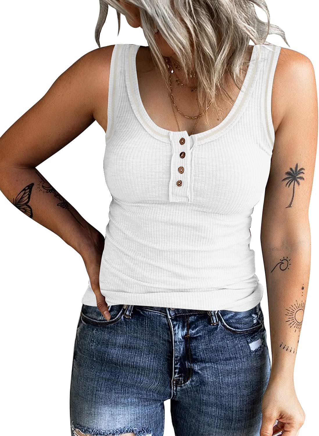 KinlonsairWomen's Summer Sleeveless Halter Tee Shirts Crew Neck Workout Tank Tops Casual Plain Cami Shirts