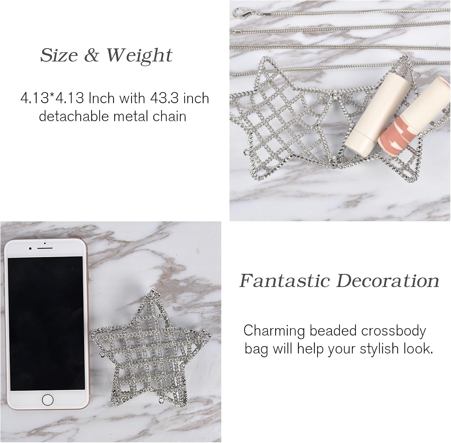 QZUnique Mini Star Evening Bag, Metal Purse Crossbody Handbag for Girls Kids, Women Shoulder Bag for Wedding Party
