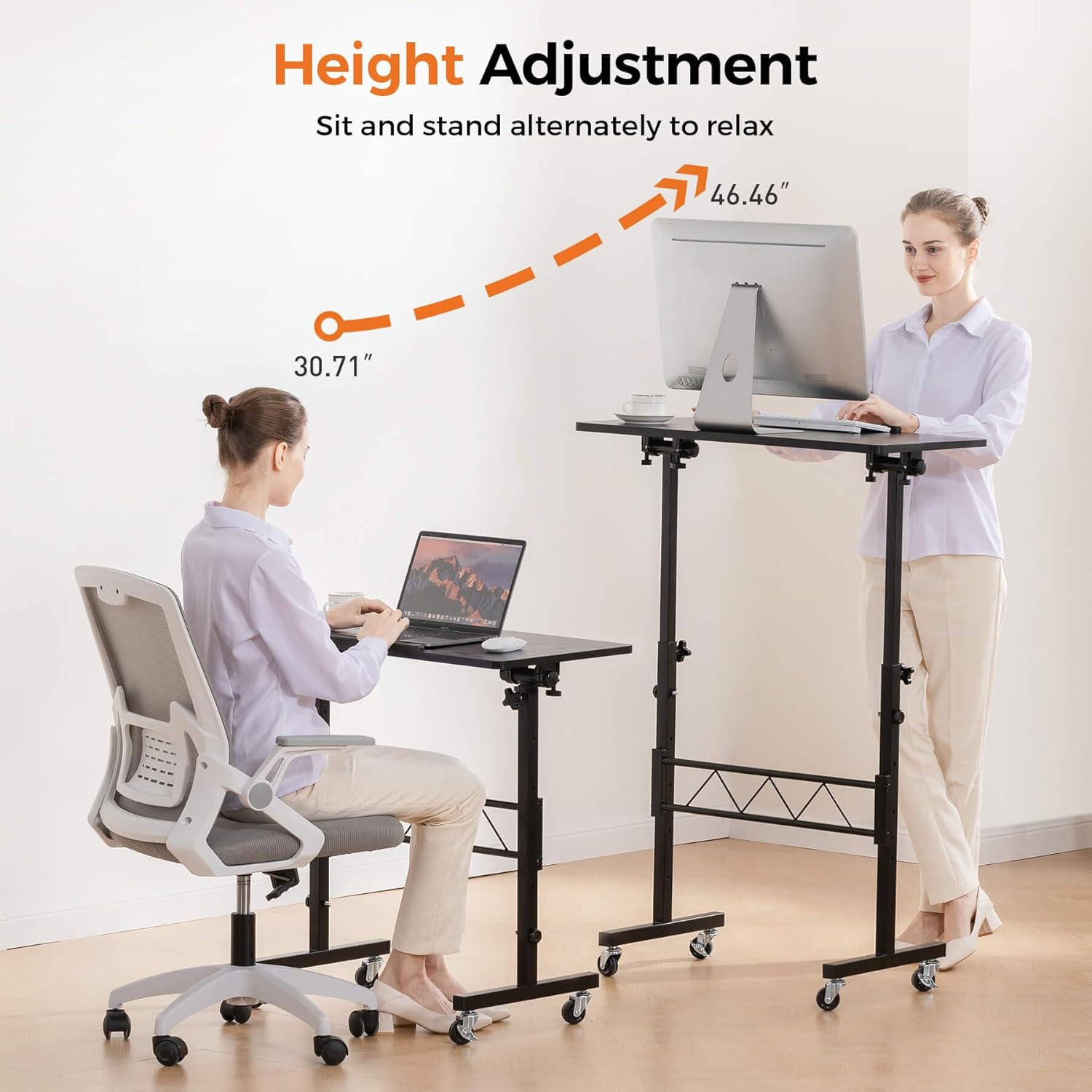 GTPLAYER Standing Desk Adjustable Height & Tiltable Tabletop, 32 Inch Portable Desk for Home Office Stand Up Work and Walking Pad Treadmill, Small Mobile Computer Table for Laptop, Black