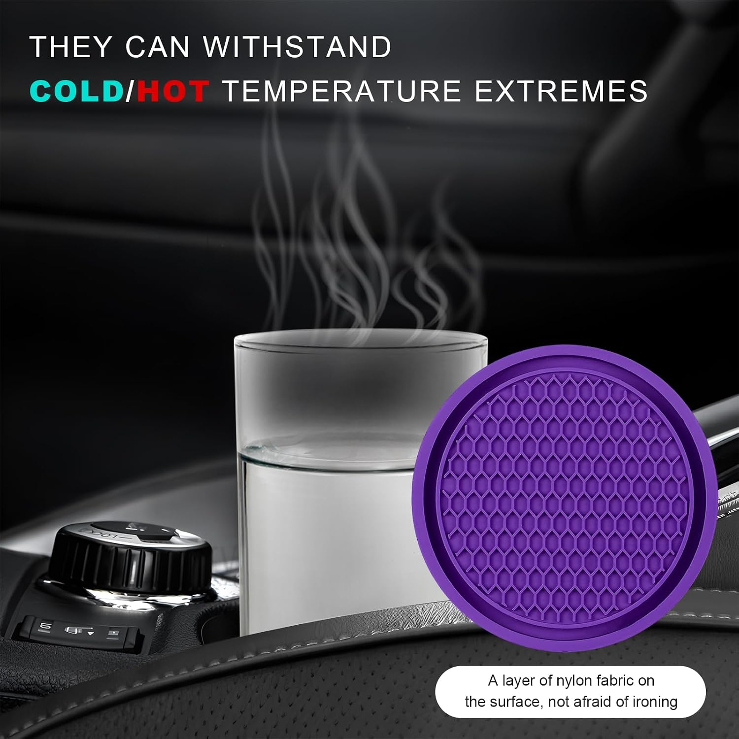 4 PCS Car Cup Coasters, 2.72" Non-Slip Silicone Auto Drink Holder Waterproof Cup Mat, Universal Honeycomb Shape Insert Coaster for Most Cars Trucks SUVs, Car Accessories (Purple) image 3