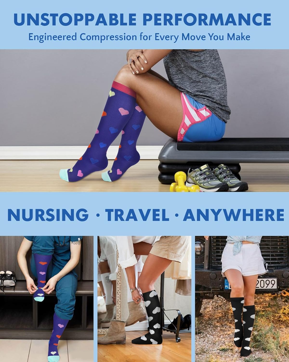 2Packs Compression Socks for Women - 15-20 mmHg Graduated Circulation Support for Nurses, Athletes and Travel