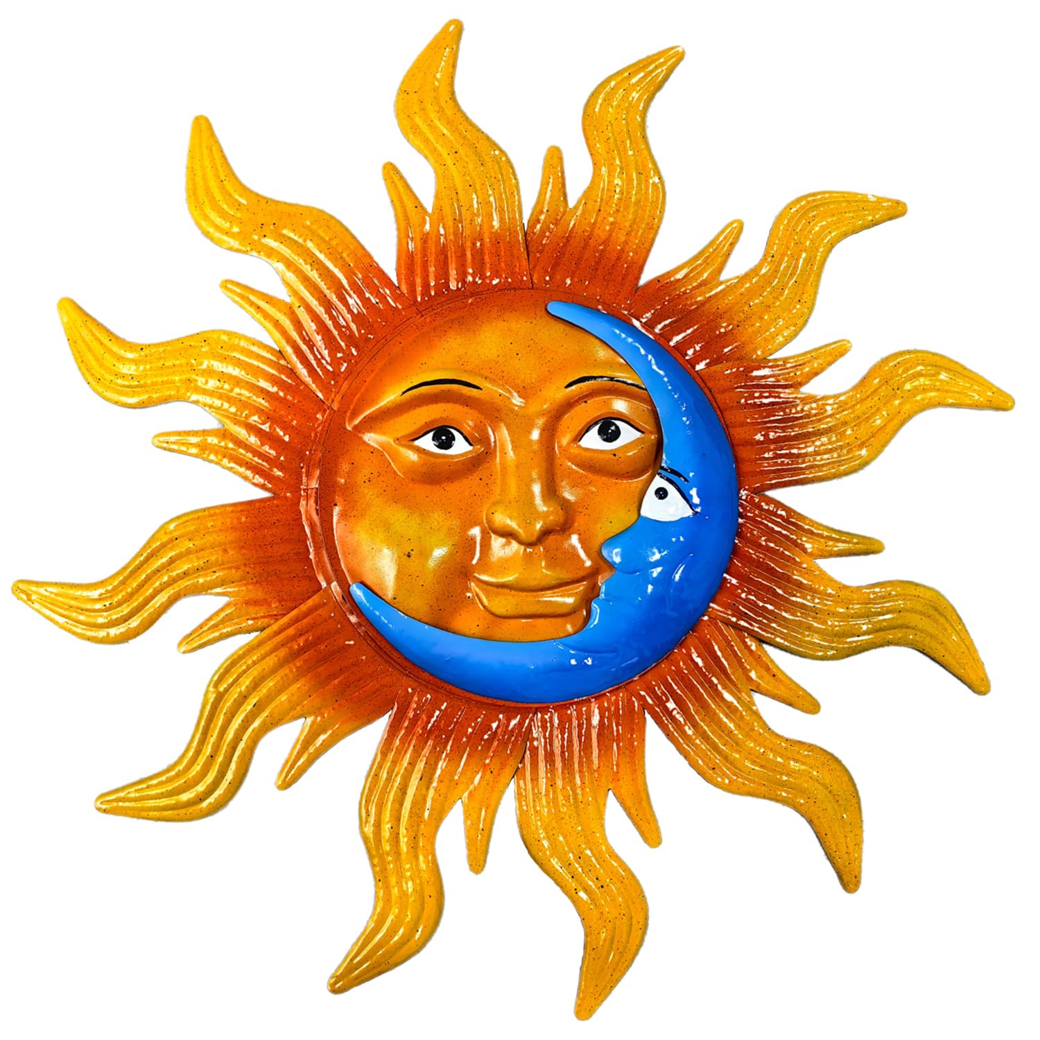 25.7'' Large Size Metal Sun Outdoor Wall Art Decor, Sun&Moon Outside Metal Art Rust Proof Wall Sculpture, Ideal for for Yard, Bedroom, Patio, Garden,