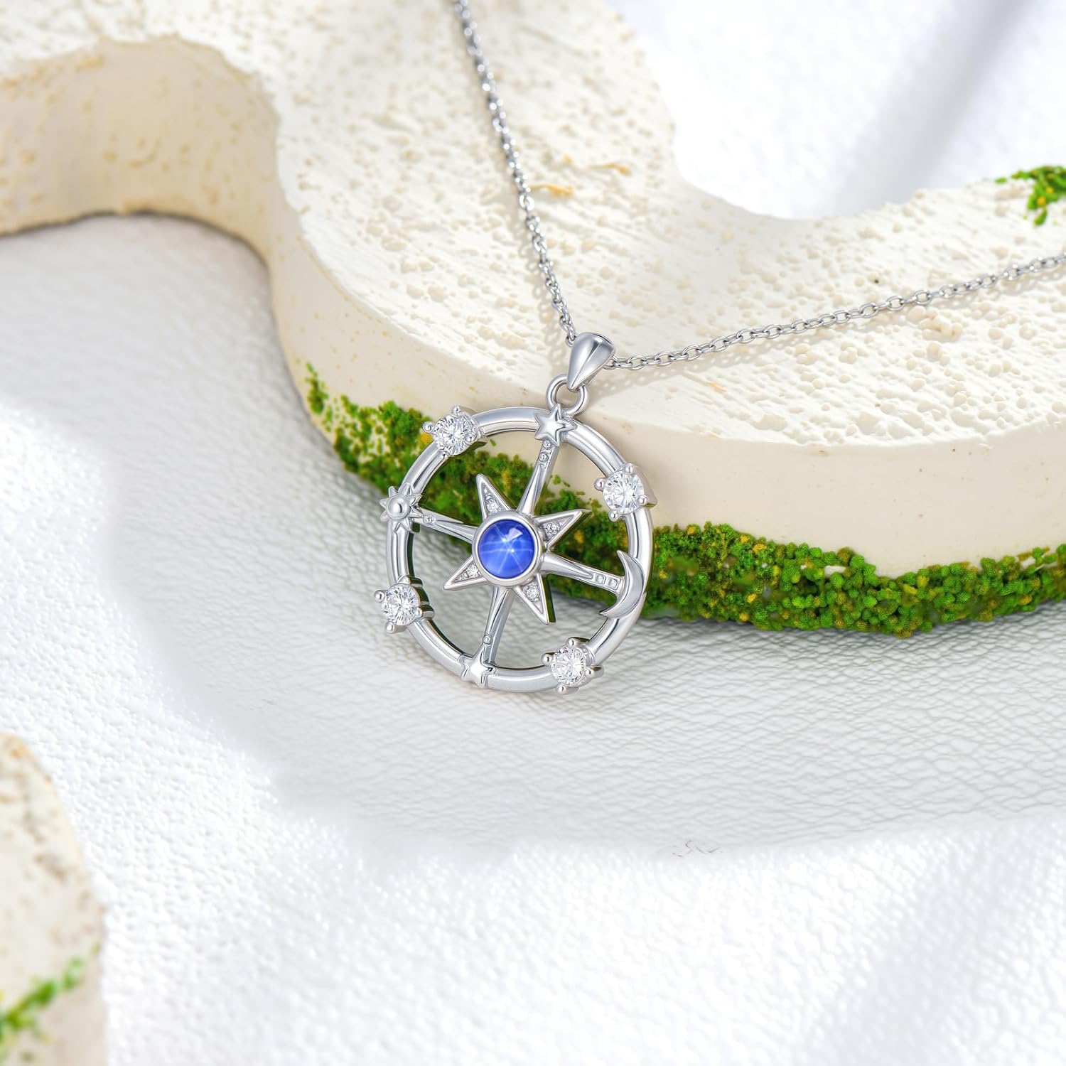 Compass Necklace for Women Blue Sapphire Necklace Sun Moon Pendant 925 Sterling Silver North Star Anniversary Birthday Gifts Jewelry for Her - Image 2