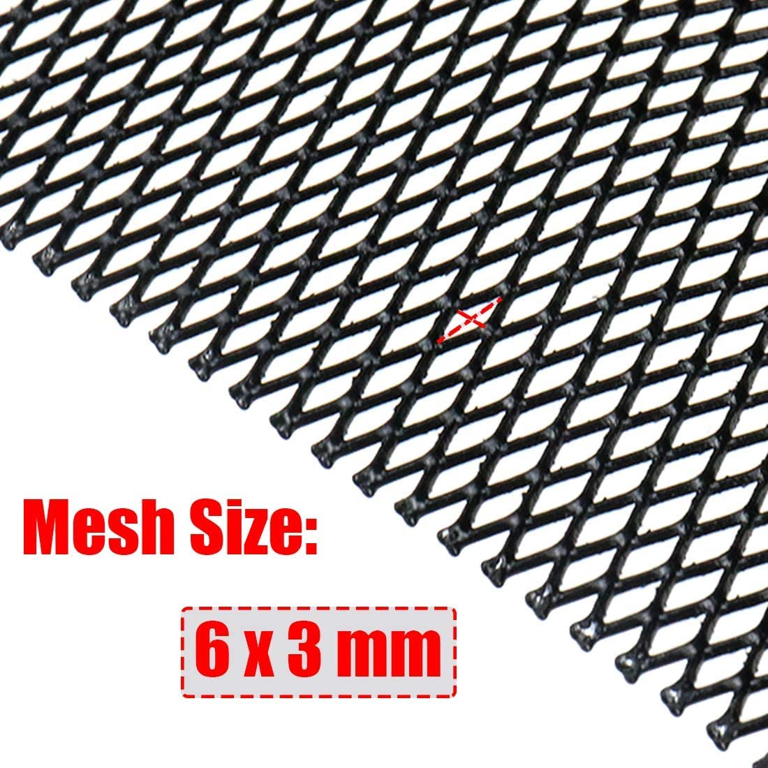 Aluminium Mesh Grille,100 x 33 cm,lackierte Loch Renngitter für Stoßstange, Wasserdichtes multifunktionale Grillgitterrolle, 3 x 6 mm rautenförmige Gitter + 2 Autositzhaken (Schwarz)