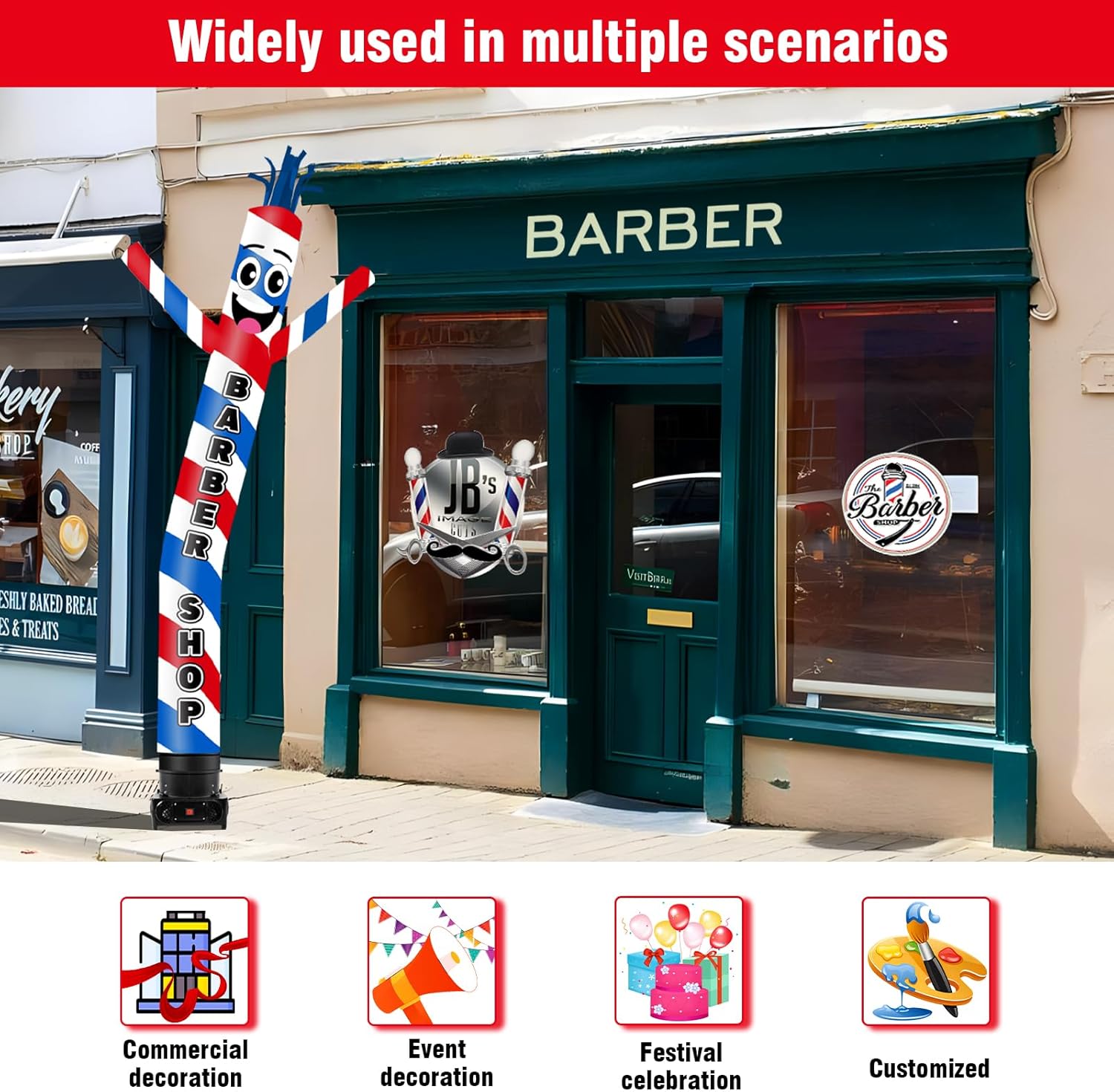 10FT Tall Barber Shop Inflatable Tube Man Wacky Wavy Dancing Guy with 3/4 HP Weather-Resistant Blower (12''Diameter) for Outdoor Decoration Advertising Business Promotion