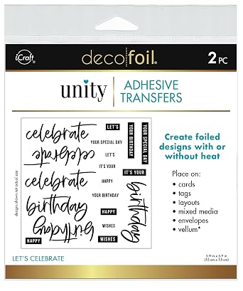 iCraft Deco Foil Adhesive Transfer Sheets by Unity - Lets Celebrate, 5.9" x 5.9" - 2 Sheets per Pack