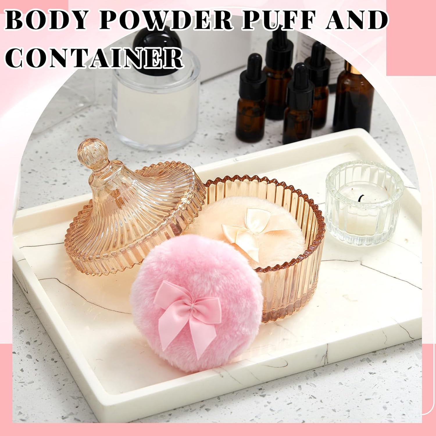 tioncy 3 pcs large body powder puff and container valentine's day gift powder container with puff crystal case soft washable reusable velour face body glitter wet dry makeup(classic,amber) classic amber