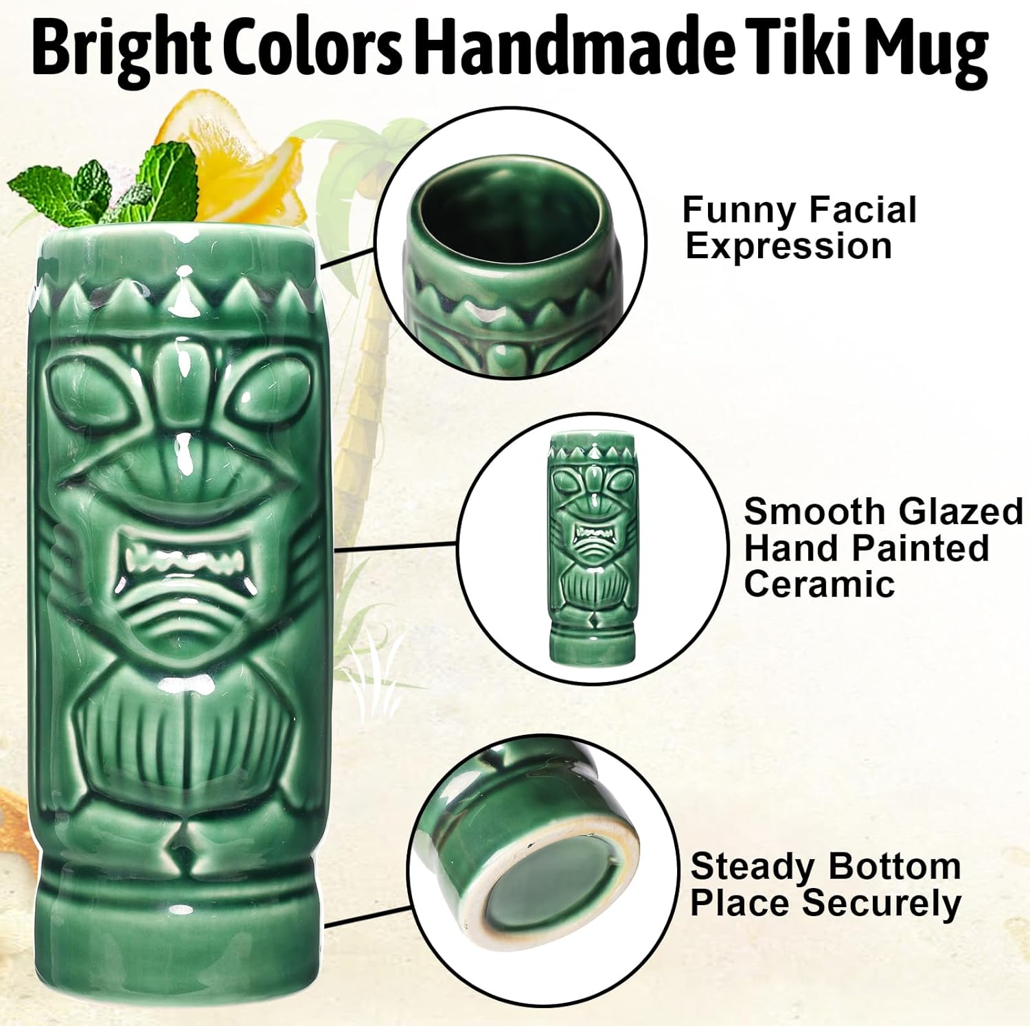 SuproBarware Tiki Mugs Cocktail Set of 2 - Tumblers Ceramic Hawaiian Party Mugs Drinkware, Cute Exotic Cocktail Glasses, Tiki Cups for for Cocktails, Exotic Party - Image 4