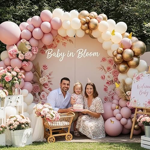 Miniatura 19 de Kit de arco de globos rosa, morado y verde menta, globos pastel de doble relleno con mariposas doradas para baby shower, cumpleaños de niña, tema