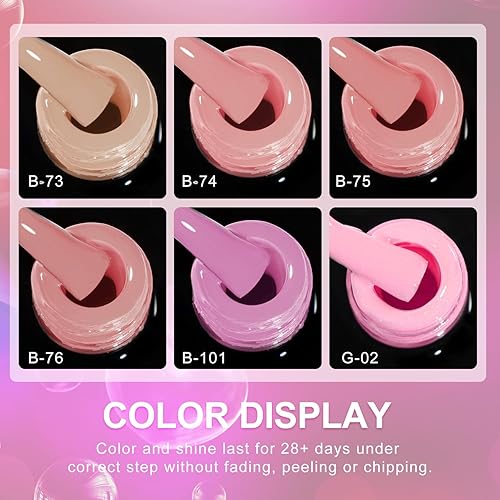 Miniatura 2 de beautilux Juego de esmaltes de uñas de gel rosa, 6 colores, 0.3 onzas líquidas, kit de esmalte de gel rosa claro, esmalte de uñas de gel UV, regalo