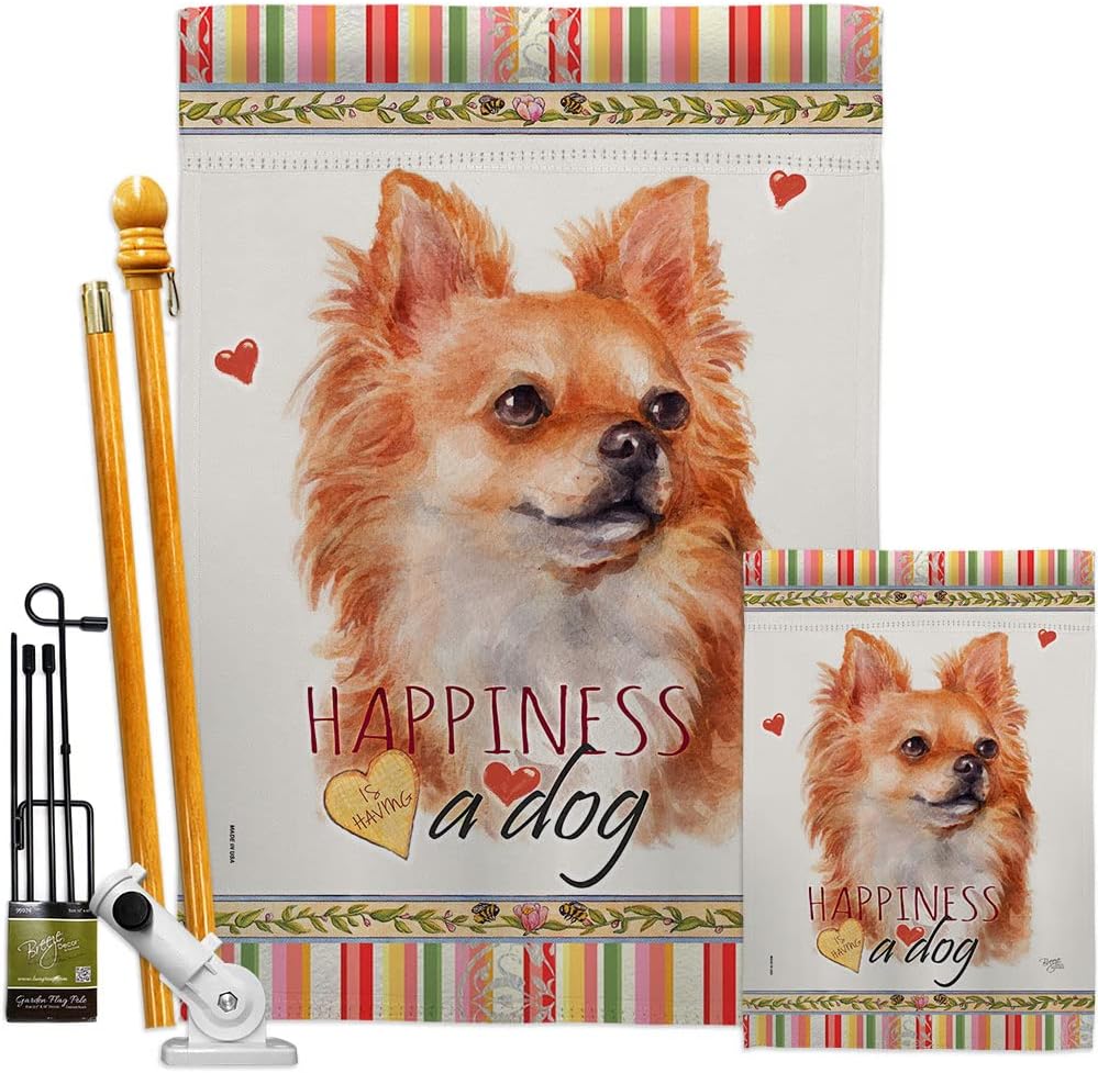 Breeze Decor Brown Chihuahua Happiness Garden House Flag-Kit Dog Puppy Spoiled Paw Canine Fur Pet Nature Farm Animal Creature Decoration Banner Small Yard Gift Double-Sided, Made in USA
