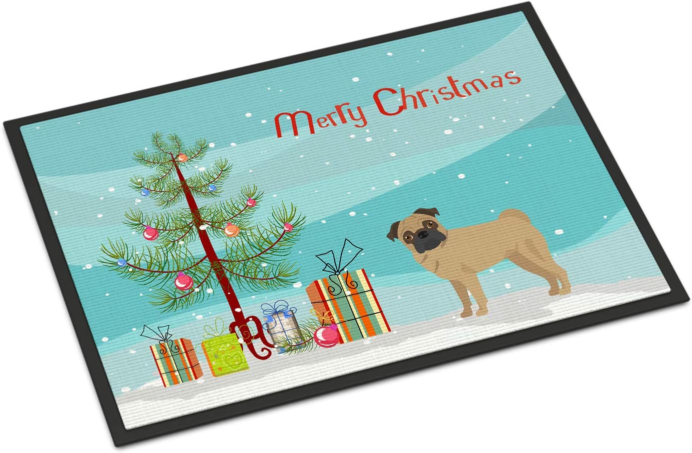 Caroline's Treasures CK3481MAT Pug Christmas Tree Doormat 18x27 Front Door Mat Indoor Outdoor Rugs for Entryway, Non Slip Washable Low Pile, 18H X 27W