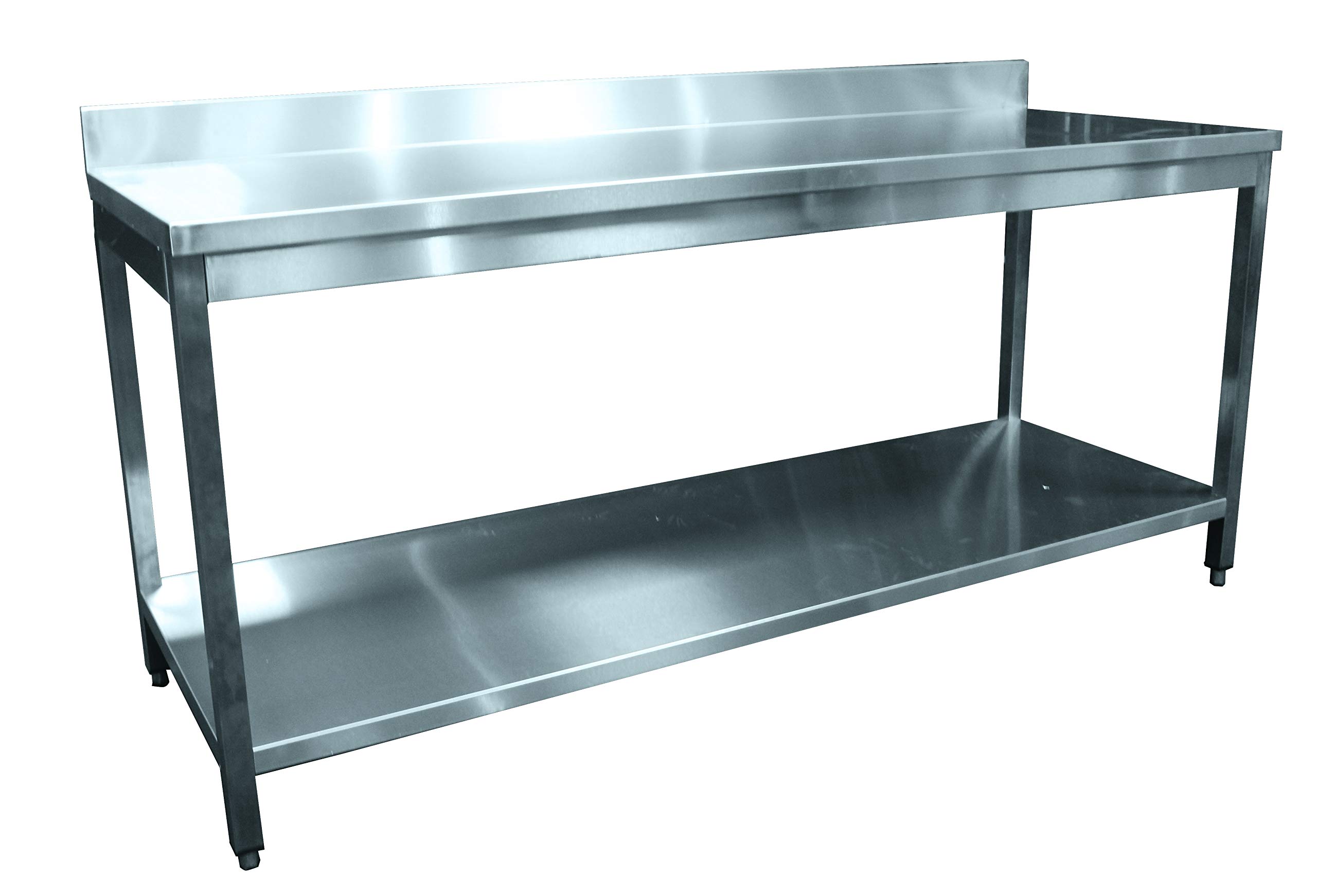 L2G - Table de Travail INOX adossée démontable 100×70×85 cm avec étagère Basse - Table de préparation en Acier Inoxydable AISI 304 avec dosseret