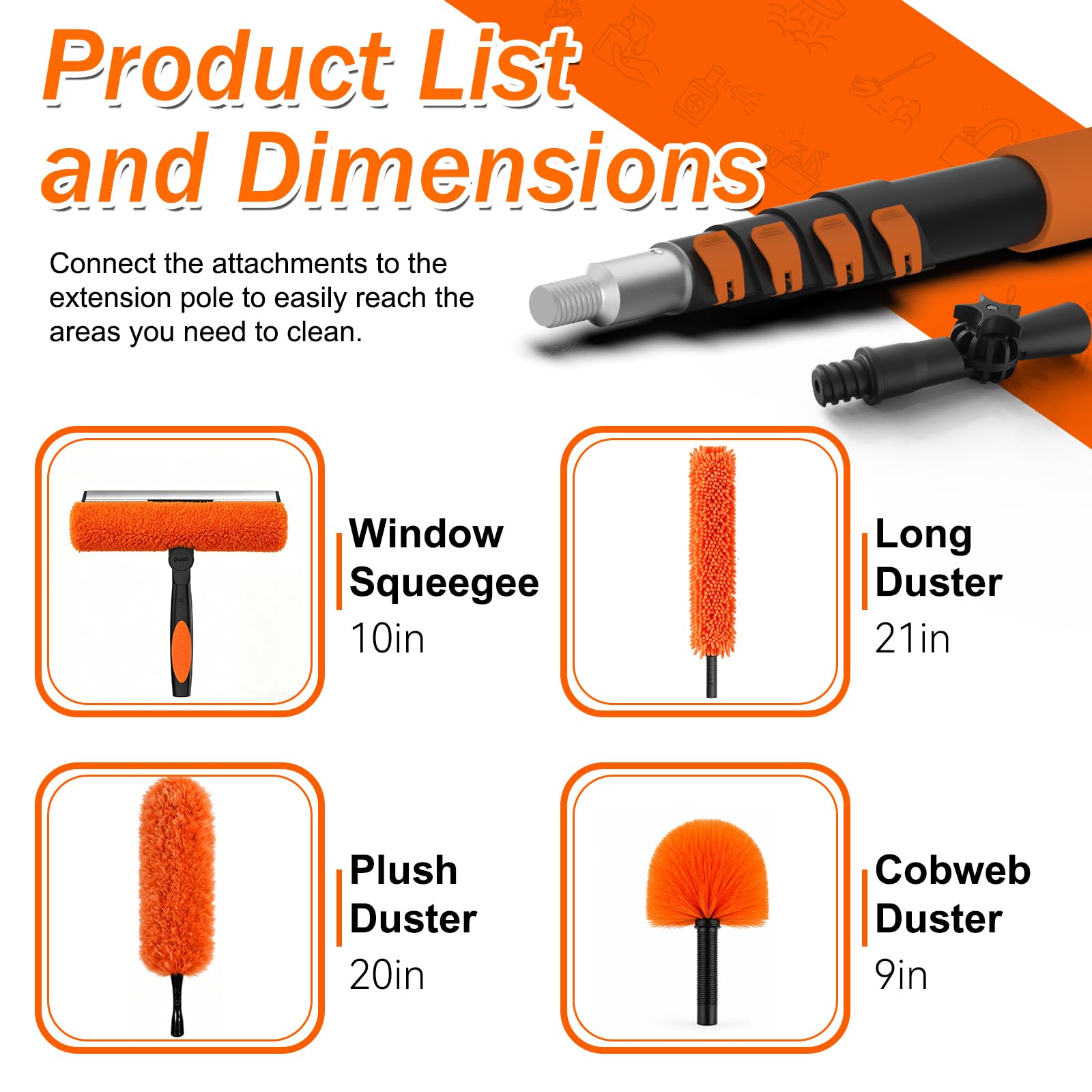 SISUPASSIE Kit per spolverare alto soffitto 9,1 m, kit per la pulizia delle finestre con asta di estensione da 2,8 a 9,5 m, spolverino per ventilatori a soffitto, piumino in microfibra, lavavetri