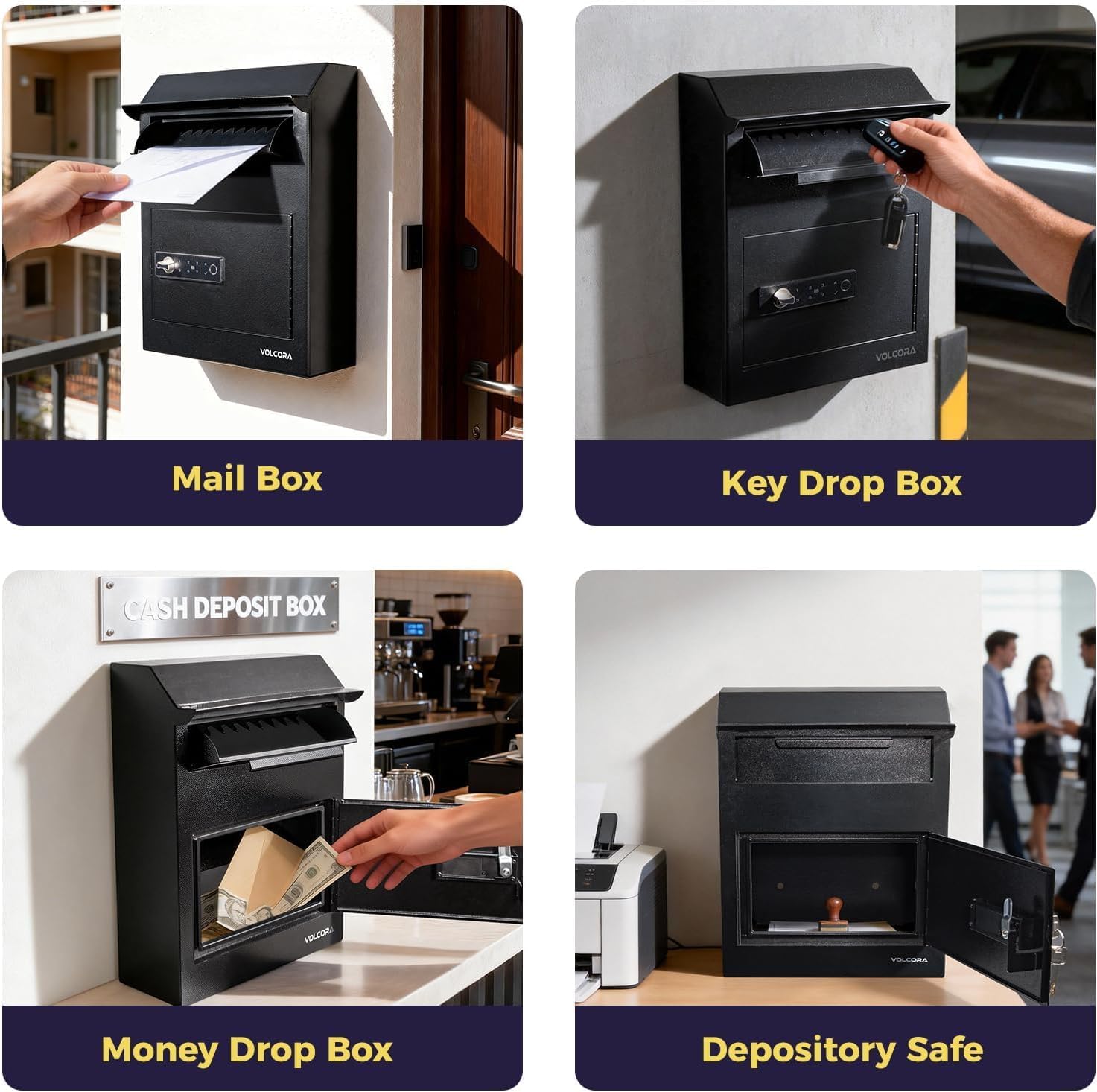 Volcora Smart Key Drop Box with Fingerprint Lock, Drop Safe with Drop Slot, Digital Keypad, Supports Fingerprint/APP Bluetooth/Passcode/Access Card/Key Unlock, Wall Mount Mailbox, Cash Drop Box