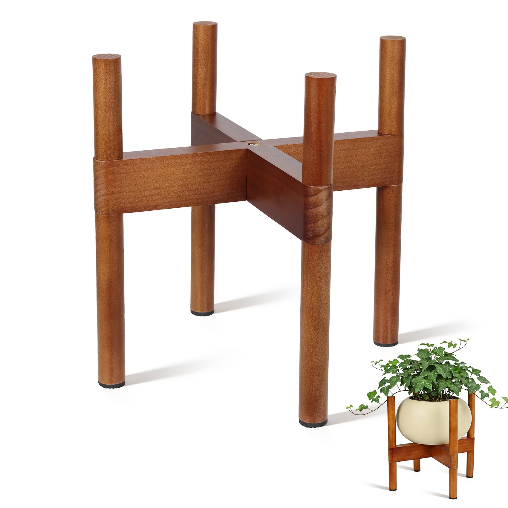 Vigordream Plant Stand Indoor, Wood Plant Holder, Mid Century Modern Decor Tall Planter Stands, 2 Height Displays Corner Single Flower Stand for Balcony, Living Room,Garden Patio