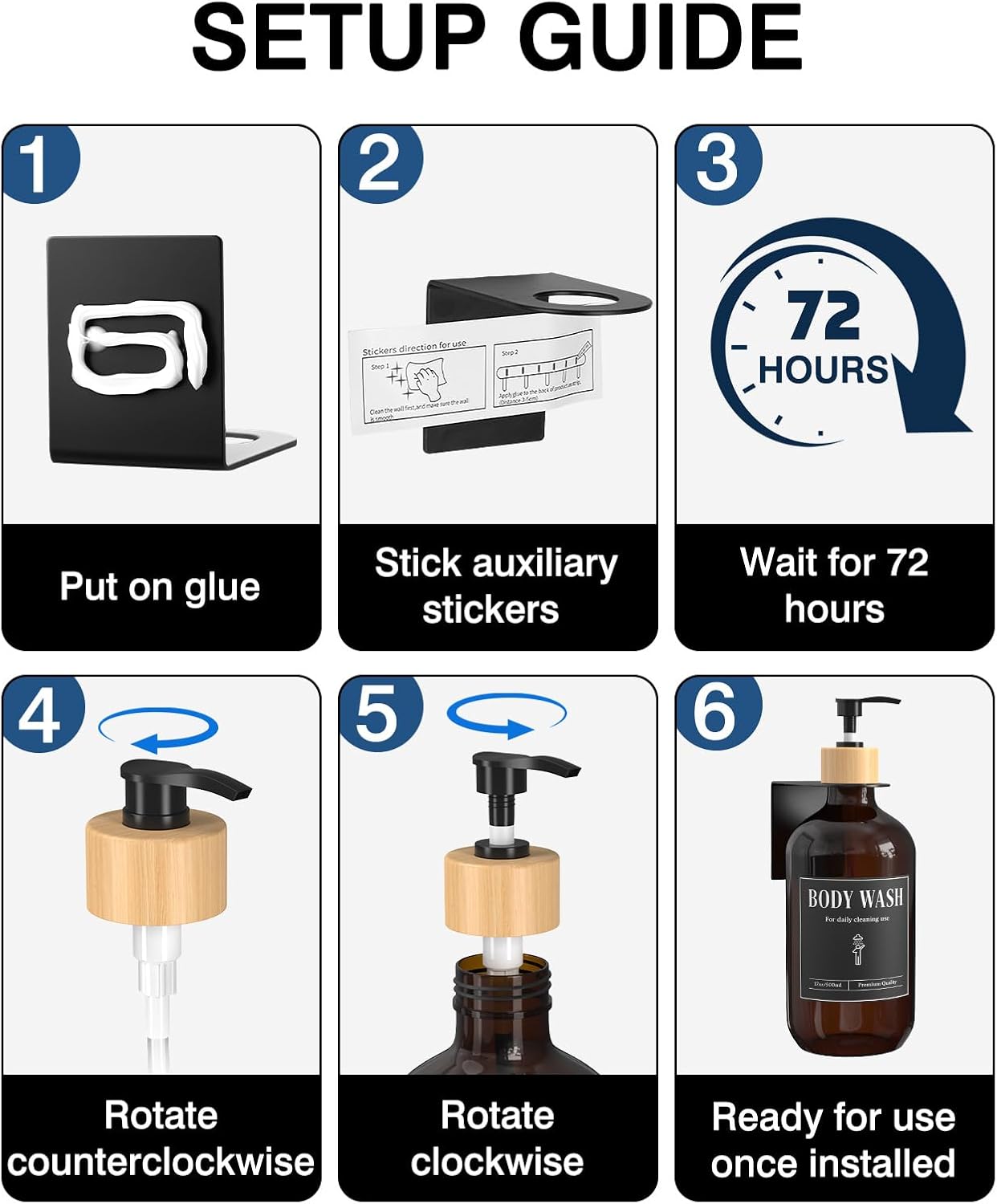 Luxspire Shampoo and Conditioner Dispenser, Shower Soap Dispenser Wall Mounted 3 Sets Plastic Bottles Bamboo Pump, 17OZ Shampoo and Conditioner Bottles for Bathroom, Shower Wall and Hotel, Amber