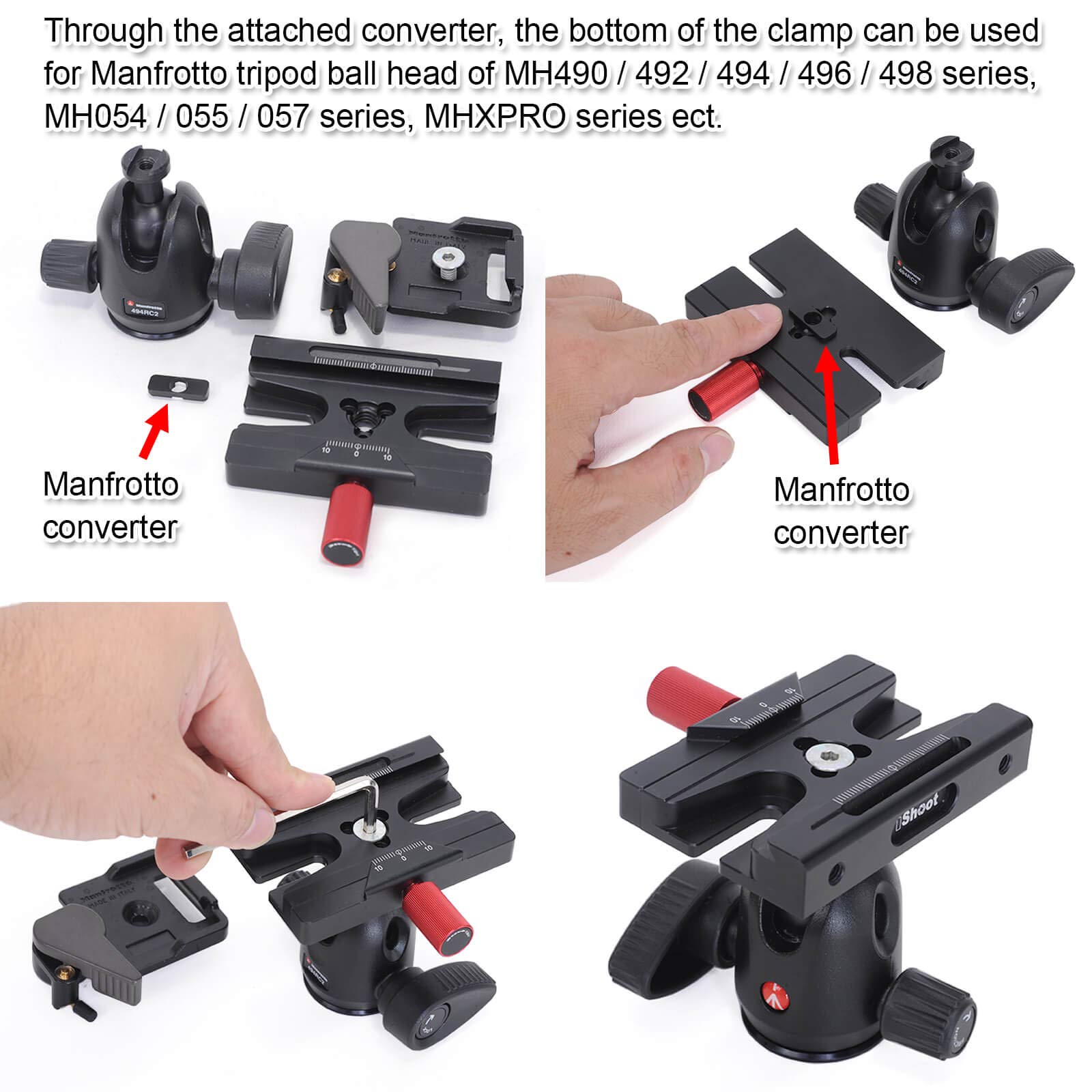 Adaptador de abrazadera de liberación rápida tipo Arca con perilla de palanca y agujero de tornillo de 3/8, compatible con cabezal de trípode estándar ARCA-SWISS y placa de liberación rápida,