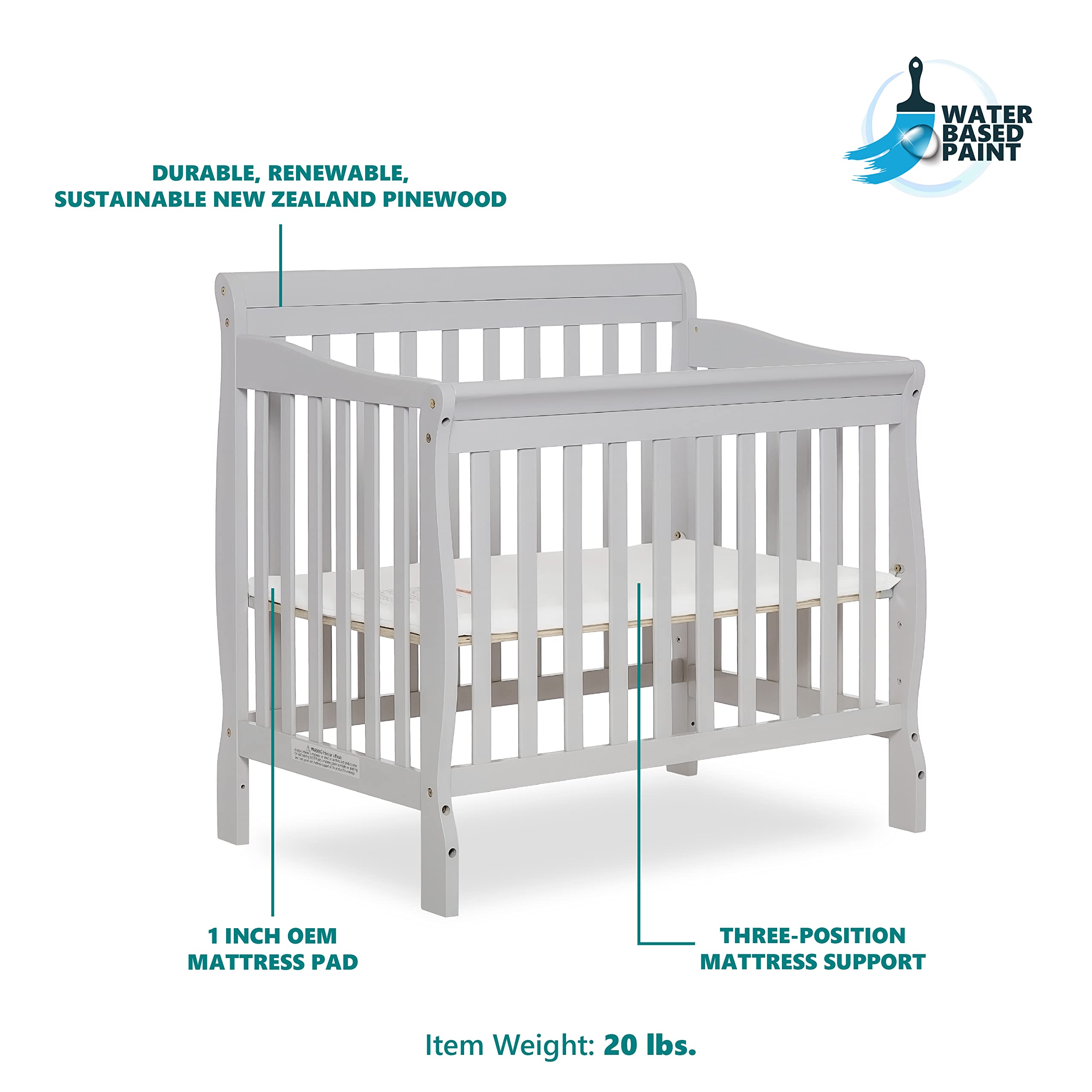 Dream On Me Aden 4in1 Convertible Mini Crib In Grey
