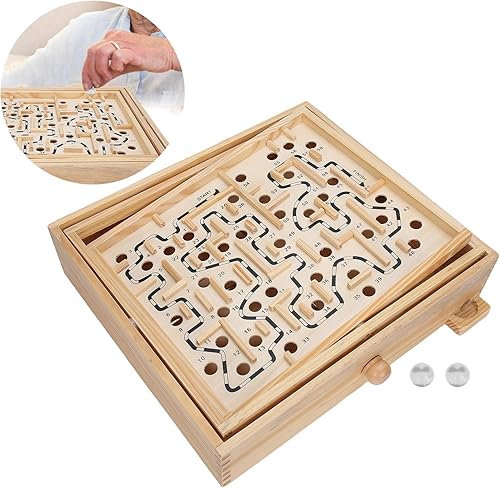 Miniatura 6 de Bola de laberinto de madera, grande, laberinto de madera, juego educativo, rompecabezas mesa de juguete, tabla de equilibrio inclinable con para