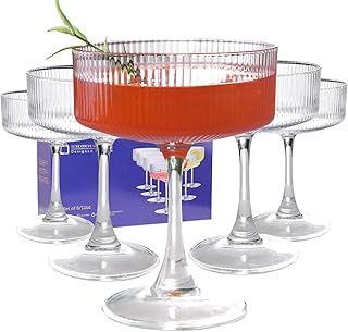 11oz Large Vintage Coupe Glasses Set of 6,Ribbed Cocktail Glasses,Classi...