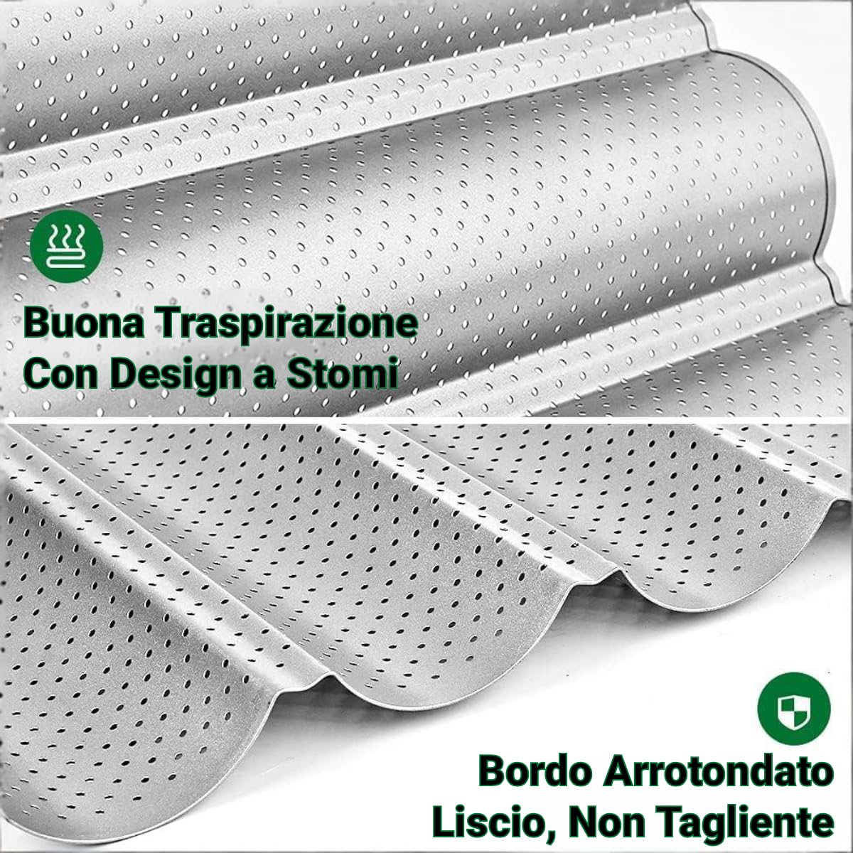 Amagabeli - Teglia da forno per baguette, 38,1 x 33 cm, per 4 pagnotte e baguette